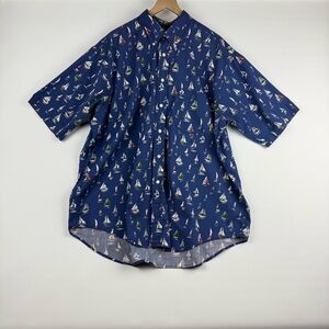 Nautica Mens XL Vintage Sailboat Print Shirt  Made in USA Button Down